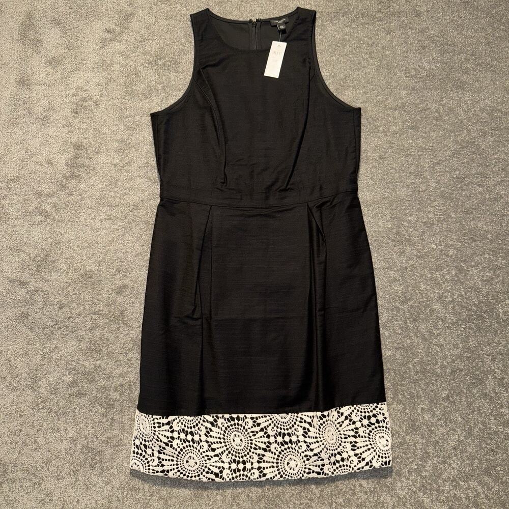 ANN TAYLOR Women's 10P Black knit‎ sleeveless sheath dress crochet hem New W/Tag